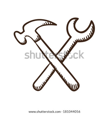 Wrench  and screwdriver tools symbol. Isolated sketch icon pictogram. Eps 10 vector illustration.