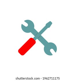 Wrench and screwdriver or tools thin line icon in color. Trendy flat style isolated symbol, can be used for: illustration, minimal, logo, mobile, app, emblem, design, web, site, ui, ux. Vector EPS 10