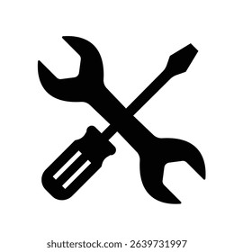 Wrench and screwdriver tools vector icon. Repairing icon, Services icon or button isolated vector. Wrench and screwdriver icon symbol, vector illustration.