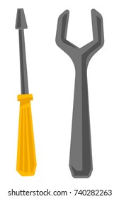 Wrench and screwdriver vector cartoon illustration isolated on white background.