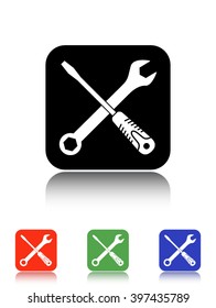 wrench and screwdriver vector icon - black and colored buttons