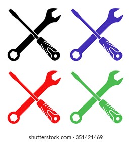 wrench and screwdriver vector icon - colored set