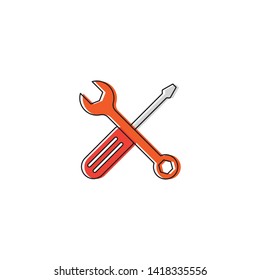 Wrench and screwdriver vector icon, isolated on white background