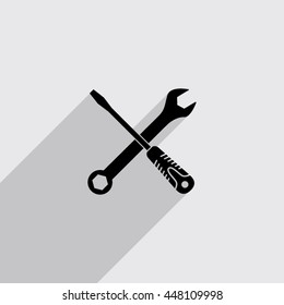 wrench and screwdriver vector icon with long shadow