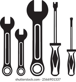Wrench and screwdriver vector icon. Repair tool illustration sign.