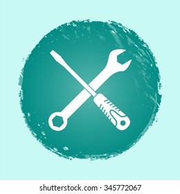 wrench and screwdriver vector icon - round button