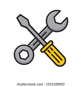 Wrench and screwdriver vector illustration with simple design isolated on white background.