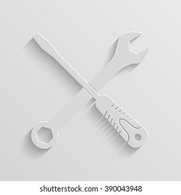 wrench and screwdriver vector paper icon