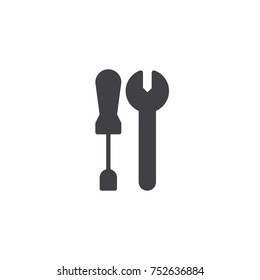 Wrench and screwdriver work tools icon vector, filled flat sign, solid pictogram isolated on white. Repair symbol, logo illustration.