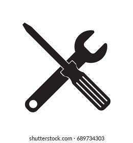 wrench and screwdriver,outline, isolated vector