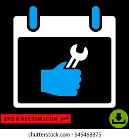 Wrench Service Hand Calendar Day icon. Vector EPS illustration style is flat iconic bicolor symbol, blue and white colors.
