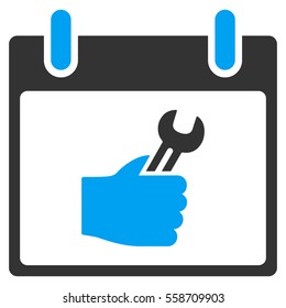Wrench Service Hand Calendar Day vector toolbar icon. Style is bicolor flat icon symbol, blue and gray colors, white background.