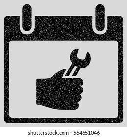 Wrench Service Hand Calendar Day grainy textured icon for overlay watermark stamps. Flat symbol with scratched texture.