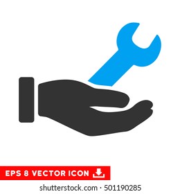 Wrench Service Hand EPS vector pictograph. Illustration style is flat iconic bicolor blue and gray symbol on white background.
