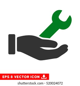 Wrench Service Hand EPS vector icon. Illustration style is flat iconic bicolor green and gray symbol on white background.