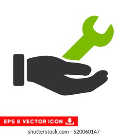 Wrench Service Hand EPS vector pictograph. Illustration style is flat iconic bicolor eco green and gray symbol on white background.
