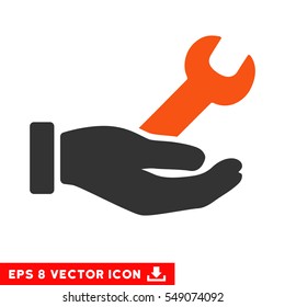 Wrench Service Hand EPS vector pictograph. Illustration style is flat iconic bicolor orange and gray symbol on white background.