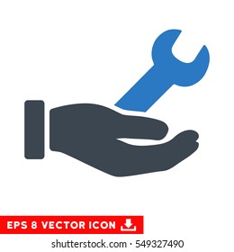 Wrench Service Hand EPS vector icon. Illustration style is flat iconic bicolor smooth blue symbol on white background.
