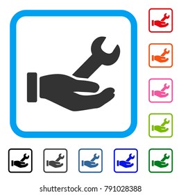 Wrench Service Hand icon. Flat gray pictogram symbol inside a light blue rounded squared frame. Black, gray, green, blue, red, orange color versions of Wrench Service Hand vector.