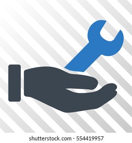Wrench Service Hand vector icon. Illustration style is flat iconic bicolor smooth blue symbol on a hatch transparent background.