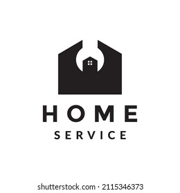 wrench service with home shape logo design, vector graphic symbol icon sign illustration