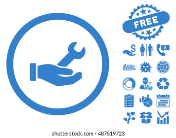 Wrench Service pictograph with free bonus images. Vector illustration style is flat iconic symbols, cobalt color, white background.