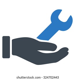 Wrench Service vector icon. Style is bicolor flat symbol, smooth blue colors, rounded angles, white background.