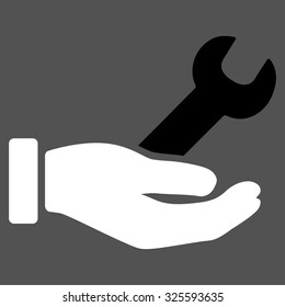 Wrench Service vector icon. Style is bicolor flat symbol, black and white colors, rounded angles, gray background.
