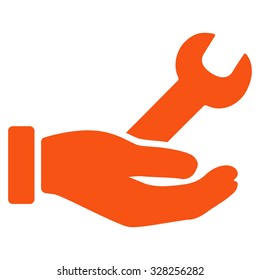 Wrench Service vector icon. Style is flat symbol, orange color, rounded angles, white background.