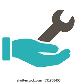 Wrench Service vector icon. Style is bicolor flat symbol, grey and cyan colors, rounded angles, white background.