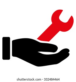 Wrench Service vector icon. Style is bicolor flat symbol, intensive red and black colors, rounded angles, white background.