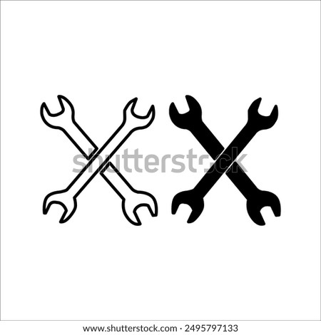 Wrench set icon, vector wrench maintenance logo, black sign isolated on black, bolt, rust, rust remover, technology repair service, setup, fixed sign concept, trendy style simple design, vector illust