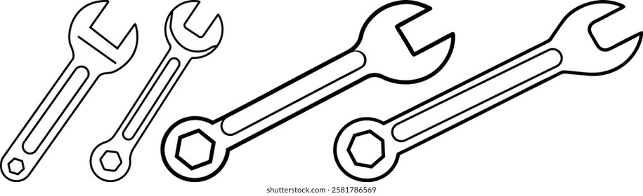 wrench set silhouette vector illustration