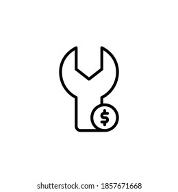 wrench, setting icon or logo vector black color, outline style.