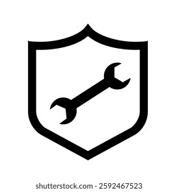 Wrench shield black colour. Tool service icon clip art. Repair icon. Configuration or customization hardware vector illustration