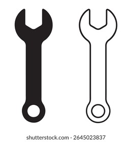 Chave Silhueta e Line Art Vetor Ícone no fundo branco.reparo, símbolo, spanner, ícone, isolado, mecânico, simples, contorno, web, design, construção, vetor, chave, trabalho, oficina, tecnologia.