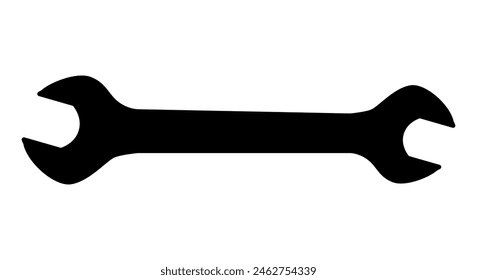 forma de la silueta de la llave inglesa, Ilustración vectorial en blanco y negro de la llave inglesa de la herramienta de mano, fondo blanco