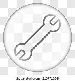 Wrench simple icon vector. Flat design. Glass button on transparent grid.ai