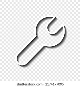 Wrench simple icon vector. Flat design. White with shadow on transparent grid.ai