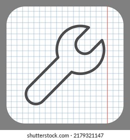 Wrench simple icon vector. Flat design. On graph paper. Grey background.ai