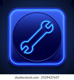 Llave simple icono Vector. Diseño plano. Estilo de neón azul en el Botón. Con shadow.ai