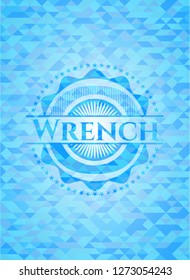 Wrench sky blue emblem with triangle mosaic background