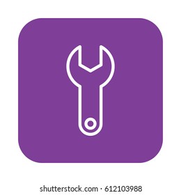 Wrench, spanner flat line icon, linear vector sign on colorful rounded square button isolated on white. Symbol, logo illustration. Flat design, pixel perfect