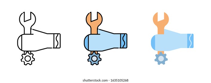 wrench or spanner with glove icon set isolated on white background for web design 