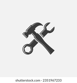 wrench spanner and hammer repair icon tool service maintenance work symbol industrial vector