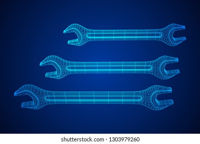 Wrench. Spanner repair tool. Mechanic or engineer instruments. Support service wireframe low poly mesh vector illustration