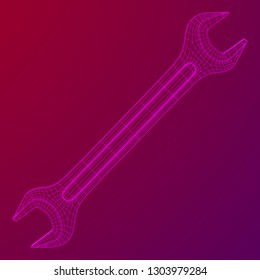 Wrench. Spanner repair tool. Mechanic or engineer instruments. Support service wireframe low poly mesh vector illustration