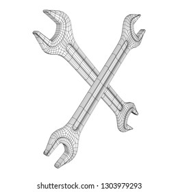 Wrench. Spanner repair tool. Mechanic or engineer instruments. Support service wireframe low poly mesh vector illustration