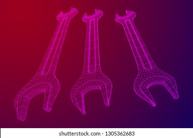 Wrench. Spanner repair tool. Mechanic or engineer instruments. Support service wireframe low poly mesh vector illustration
