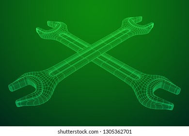 Wrench. Spanner repair tool. Mechanic or engineer instruments. Support service wireframe low poly mesh vector illustration